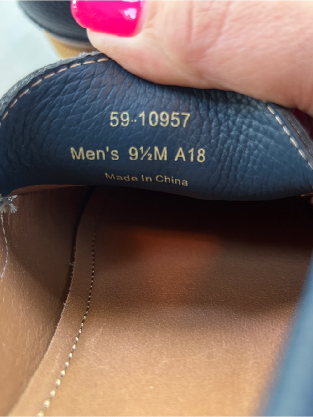 Johnston & Murphy Navy Leather Slip-On Moccasins with Tan Accents - Picture 5 of 9